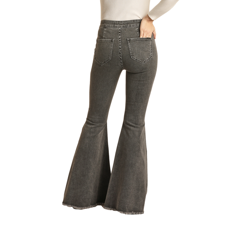 Rock & Roll Denim Ladies Charcoal Bell Bottoms RRWD7PR0FY