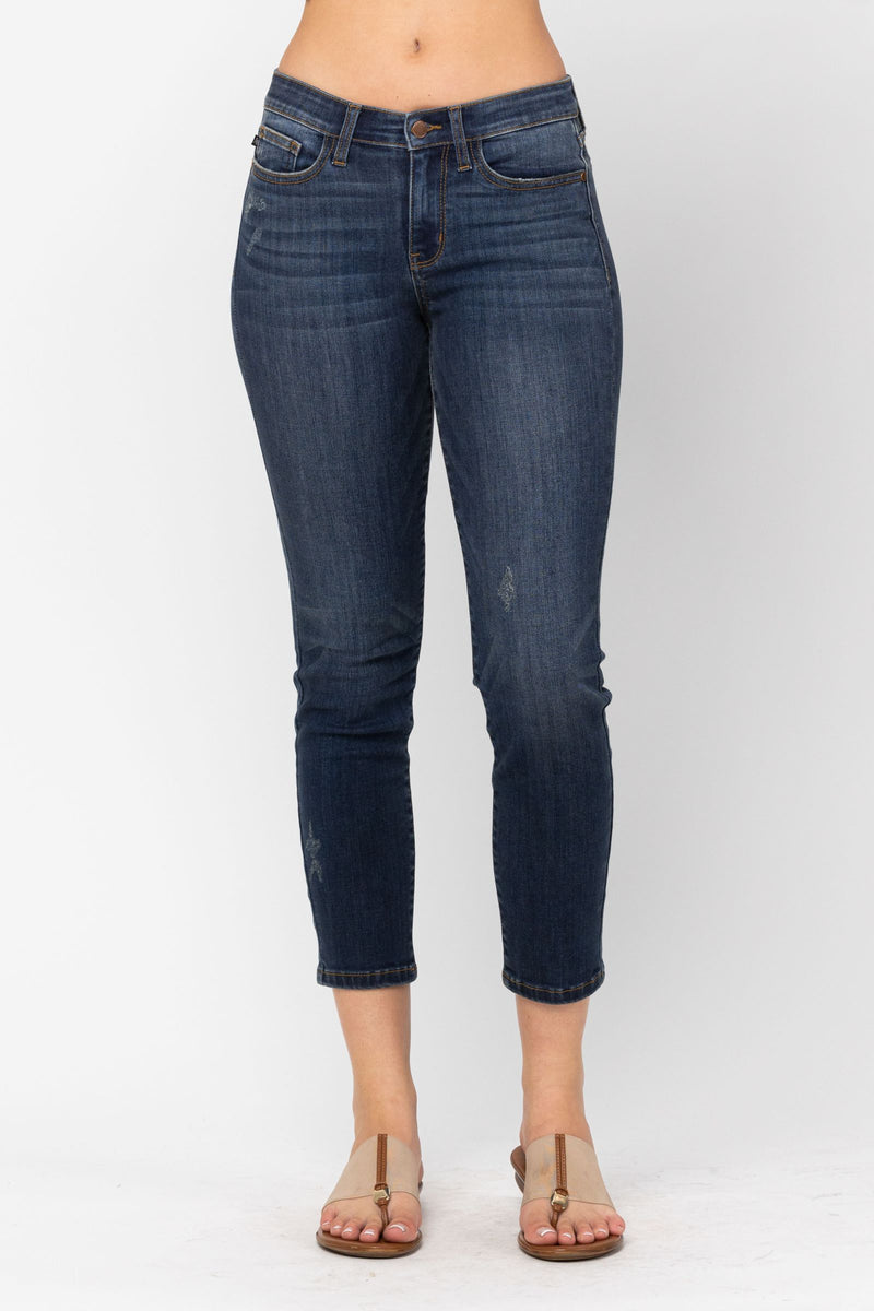 Judy Blue Mid Rise Cropped Relaxed Denim Jeans 82251 - Inseam Options: Short, Regular & Long