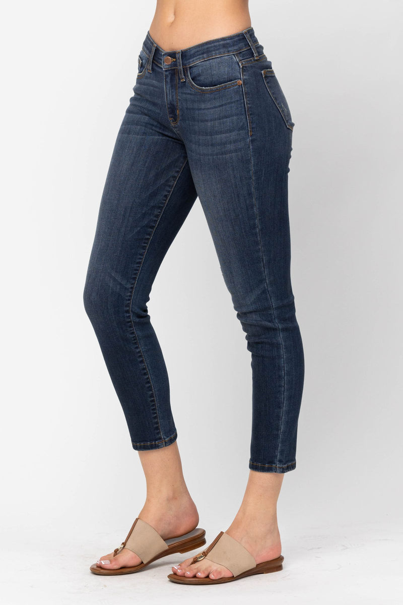 Judy Blue Mid Rise Cropped Relaxed Denim Jeans 82251 - Inseam Options: Short, Regular & Long