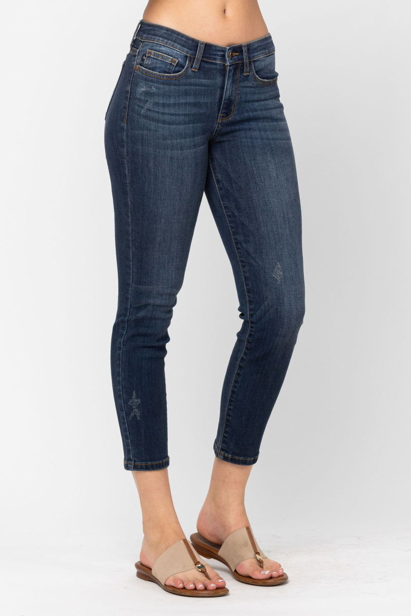 Judy Blue Mid Rise Cropped Relaxed Denim Jeans 82251 - Inseam Options: Short, Regular & Long