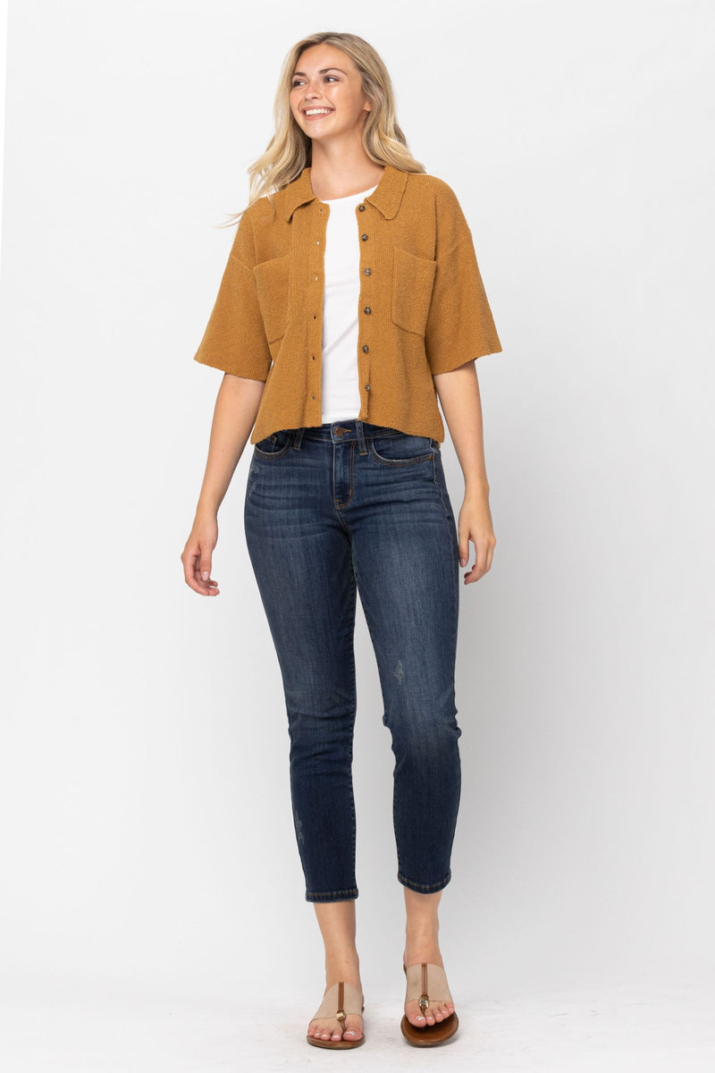 Judy Blue Mid Rise Cropped Relaxed Denim Jeans 82251 - Inseam Options: Short, Regular & Long