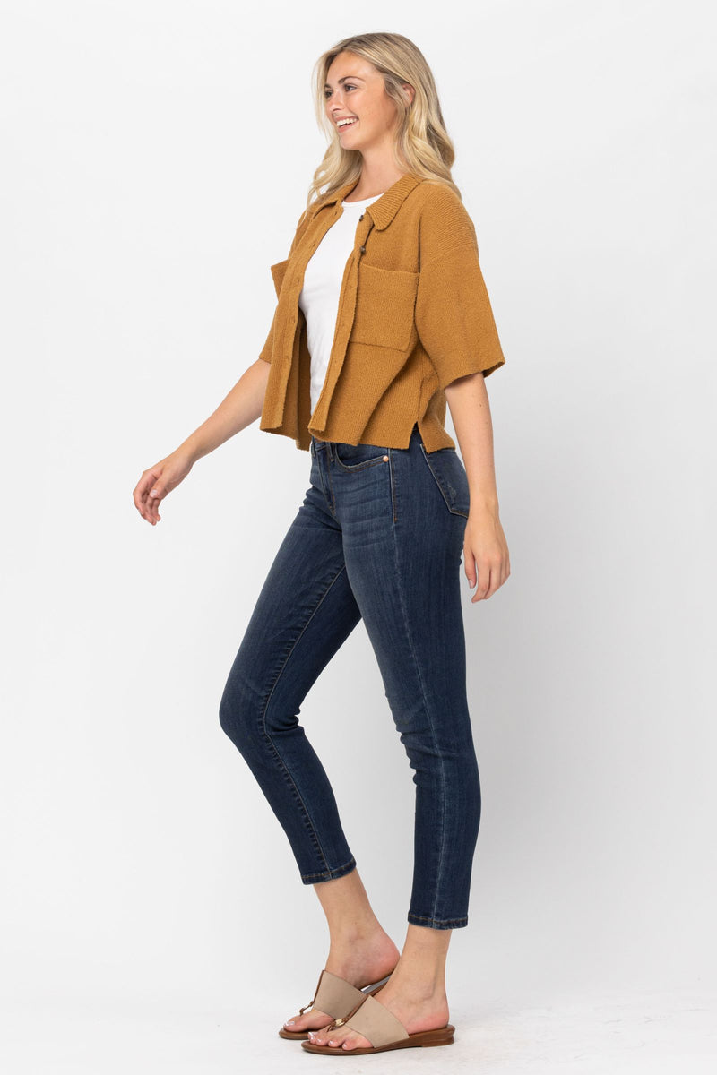 Judy Blue Mid Rise Cropped Relaxed Denim Jeans 82251 - Inseam Options: Short, Regular & Long