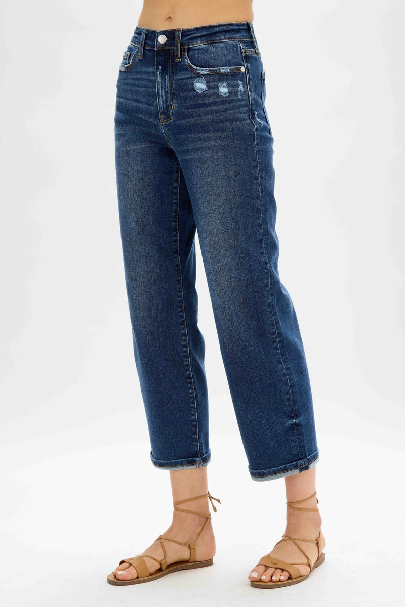 Judy Blue High Waist Medium Destroyed Pocket Wide Leg Denim Jeans 82497