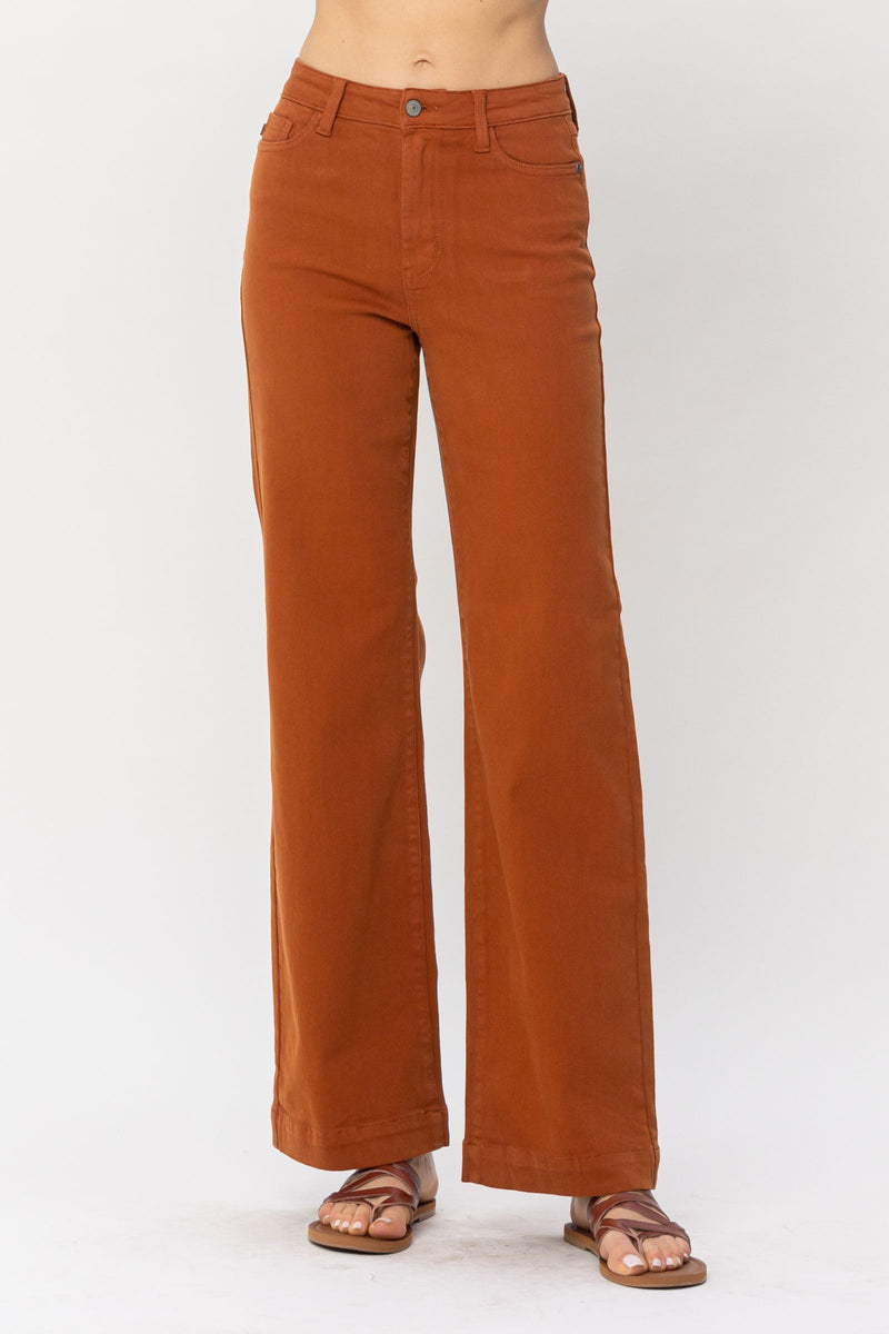 Judy Blue High Waist Auburn Orange Garment Dyed Wide Leg Denim Jeans 88498