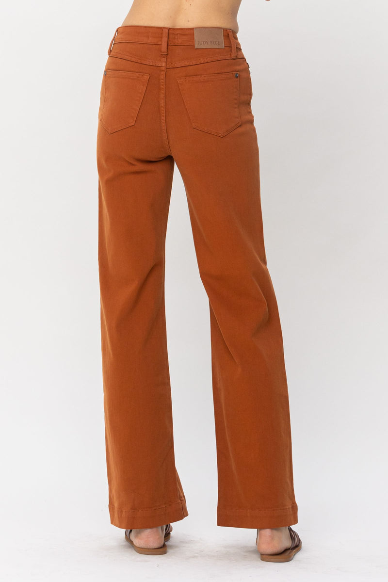 Judy Blue High Waist Auburn Orange Garment Dyed Wide Leg Denim Jeans 88498