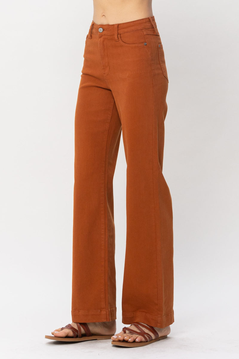 Judy Blue High Waist Auburn Orange Garment Dyed Wide Leg Denim Jeans 88498