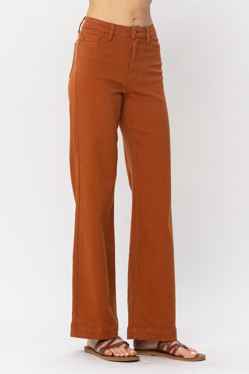 Judy Blue High Waist Auburn Orange Garment Dyed Wide Leg Denim Jeans 88498