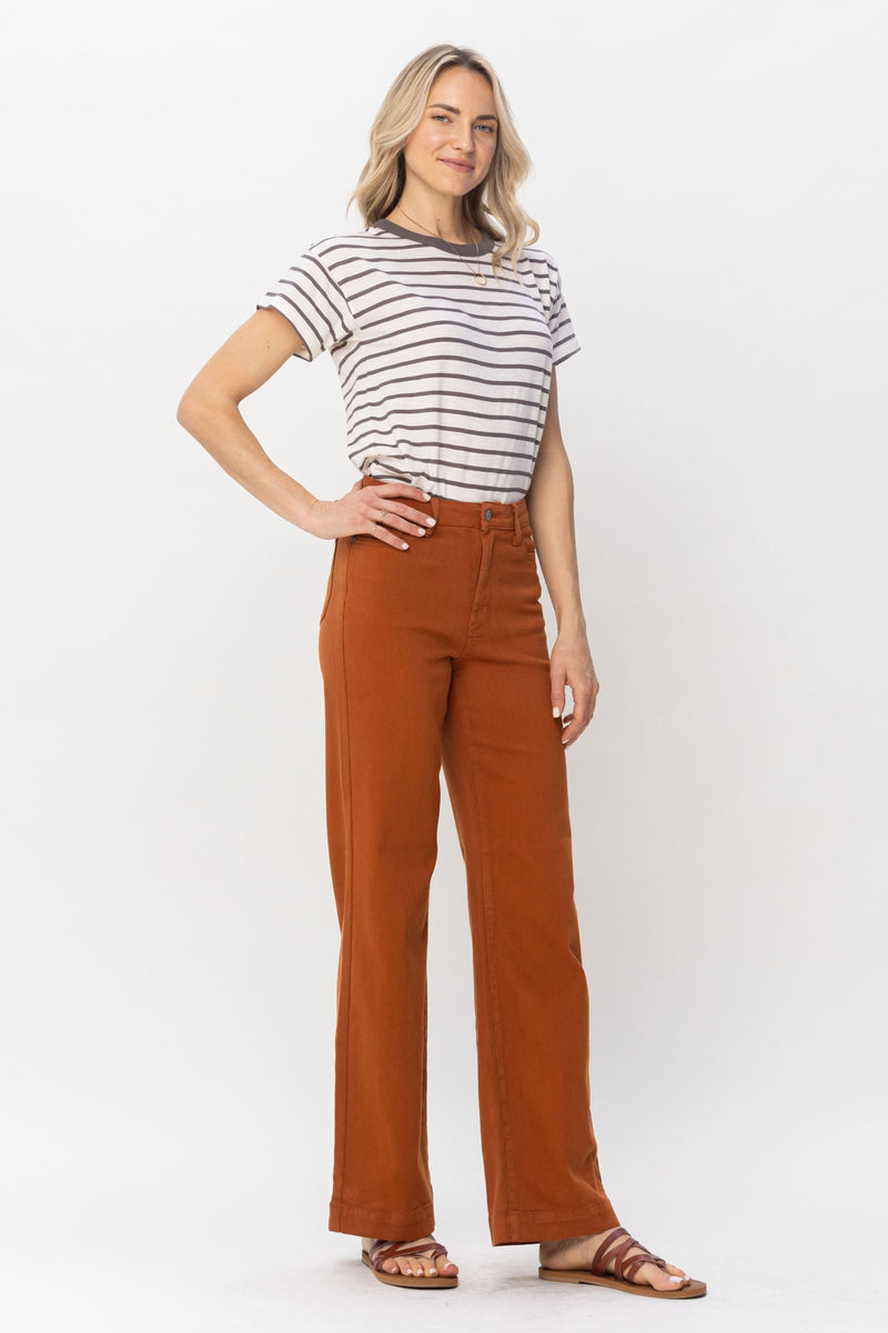 Judy Blue High Waist Auburn Orange Garment Dyed Wide Leg Denim Jeans 88498
