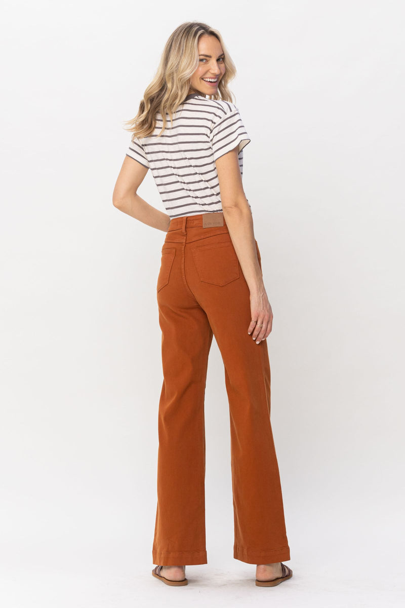 Judy Blue High Waist Auburn Orange Garment Dyed Wide Leg Denim Jeans 88498