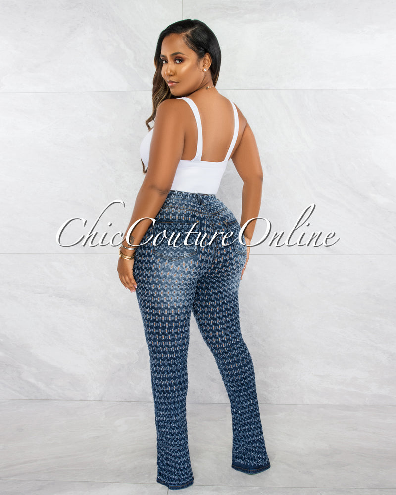 *Brian Dark Denim Perforated Distressed Bell Legs Jeans