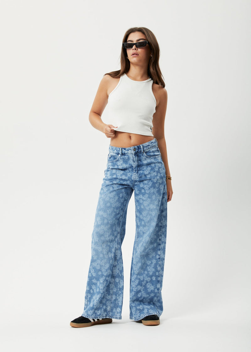AFENDS Womens Fink Gigi - Denim Flared Jean - Worn Blue Daisy