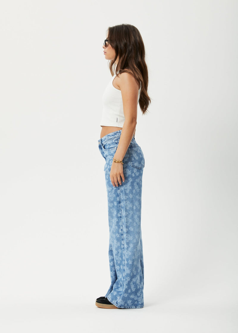 AFENDS Womens Fink Gigi - Denim Flared Jean - Worn Blue Daisy