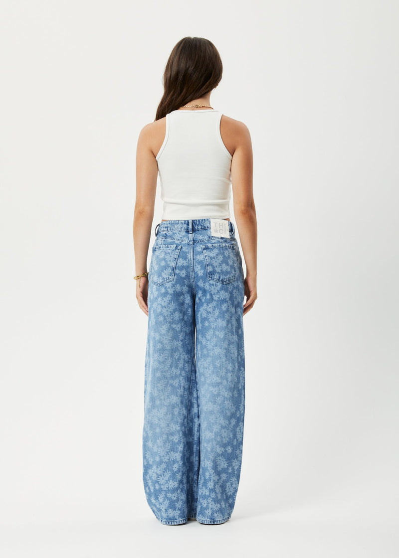 AFENDS Womens Fink Gigi - Denim Flared Jean - Worn Blue Daisy