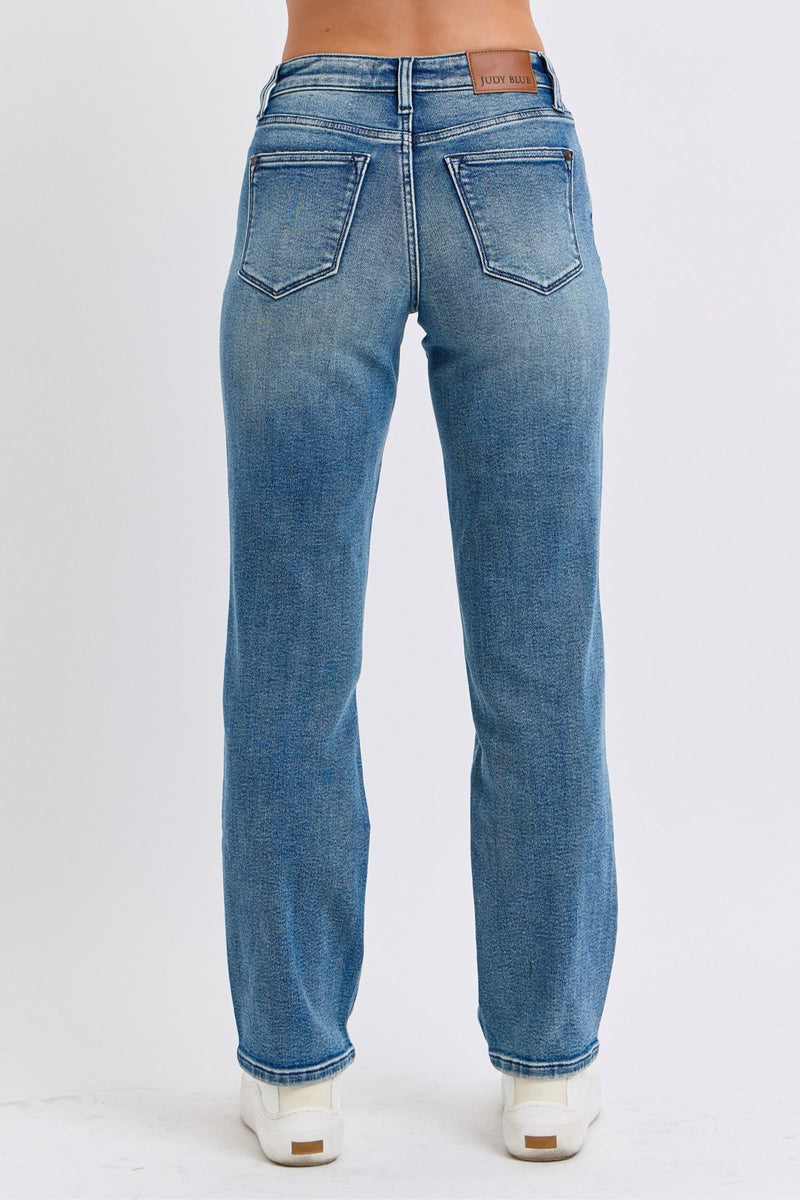 Judy Blue Mid Rise Contrast Wash Destroyed Dad Denim Jeans 88859