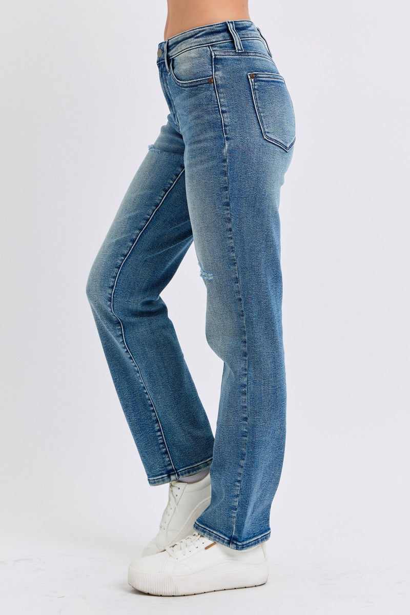 Judy Blue Mid Rise Contrast Wash Destroyed Dad Denim Jeans 88859