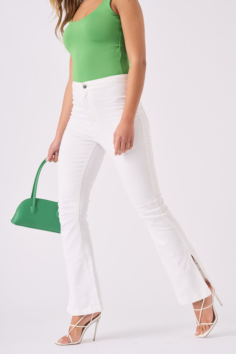 DENIM SPLIT FLARE JEANS - WHITE