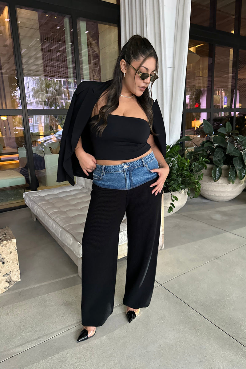 CHANI KNIT DENIM PANT IN BLACK/RIVER