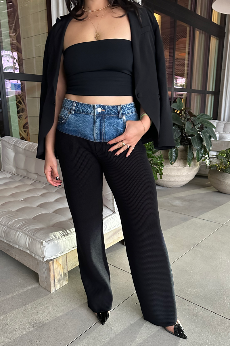 CHANI KNIT DENIM PANT IN BLACK/RIVER