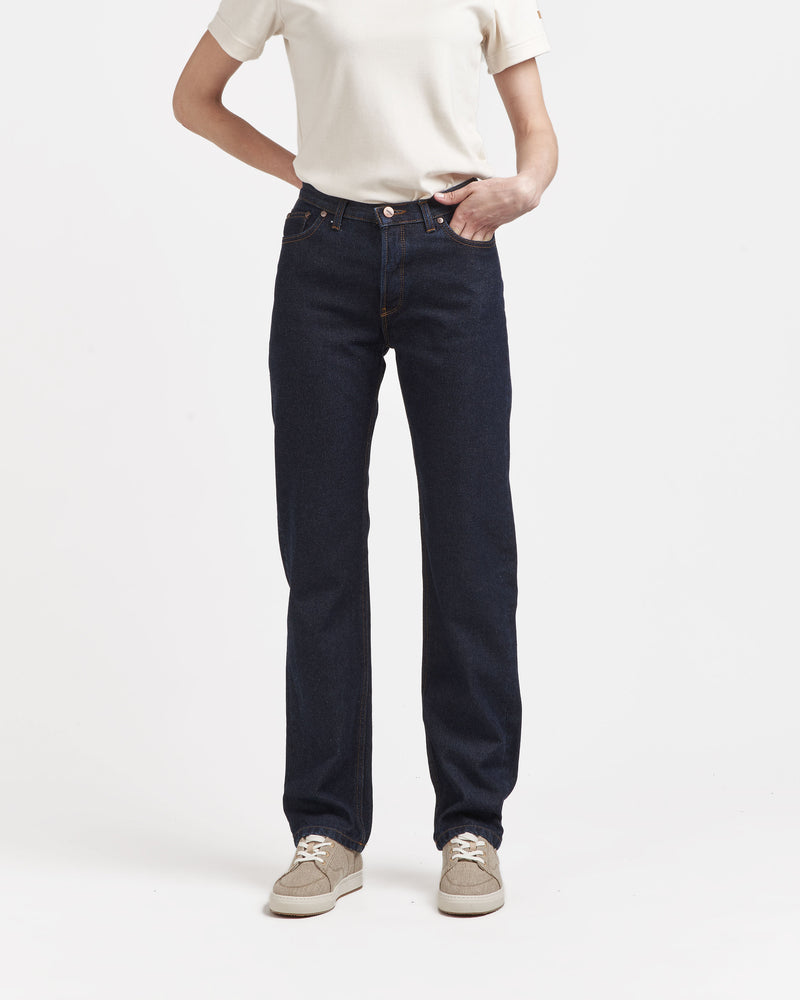 Women's straight high-waisted raw jeans