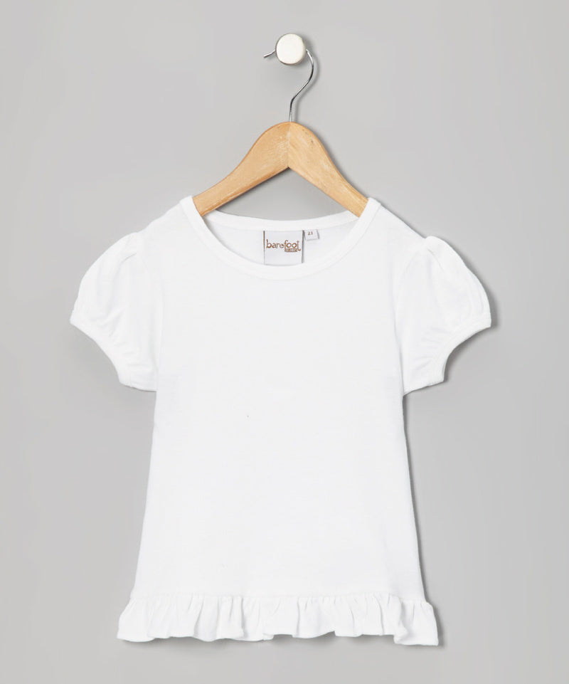 Barefoot White Puff Short Sleeve Girls Shirt (ONLINE ONLY)