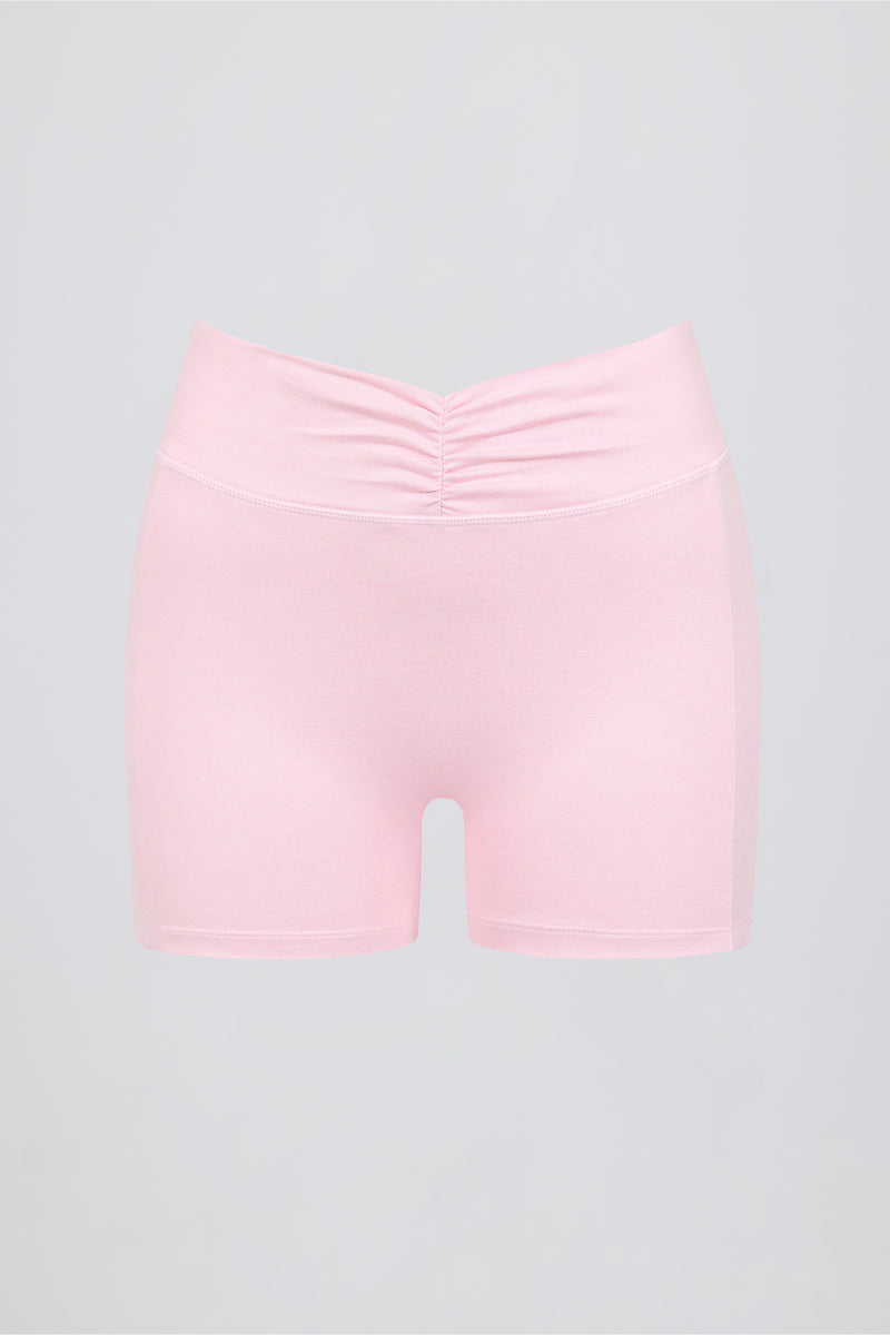 Ruched Mini Shorts in Pale Pink Marl