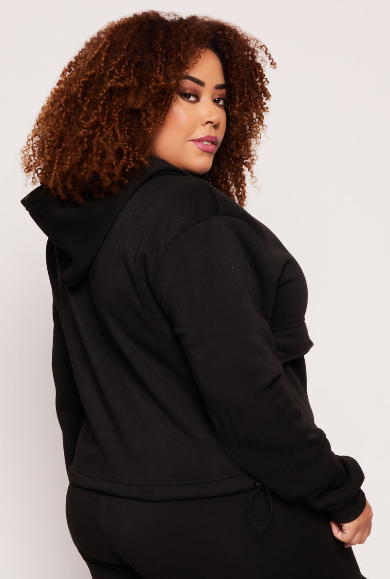 Plus Size Fleece Cargo Pocket Zip Hoodie