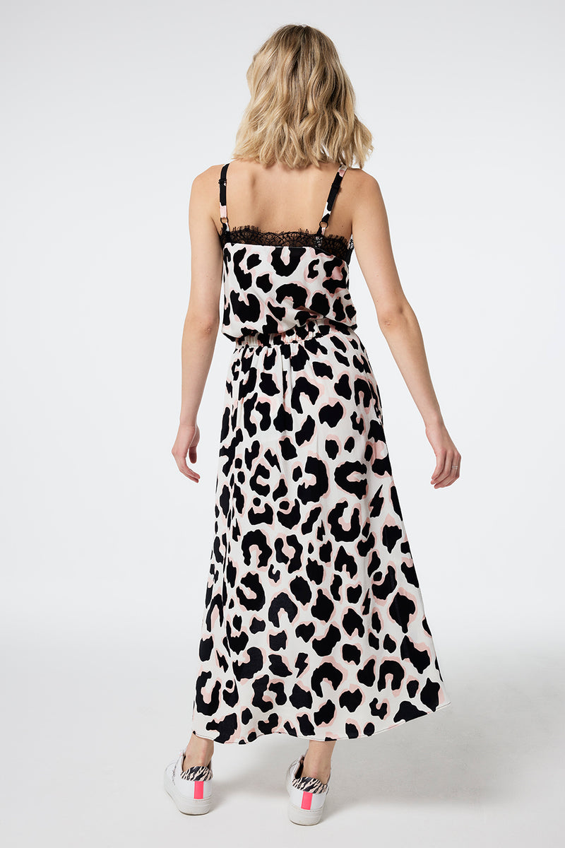 Ivory with Neutral and Black Mega Shadow Leopard Split Front Skirt