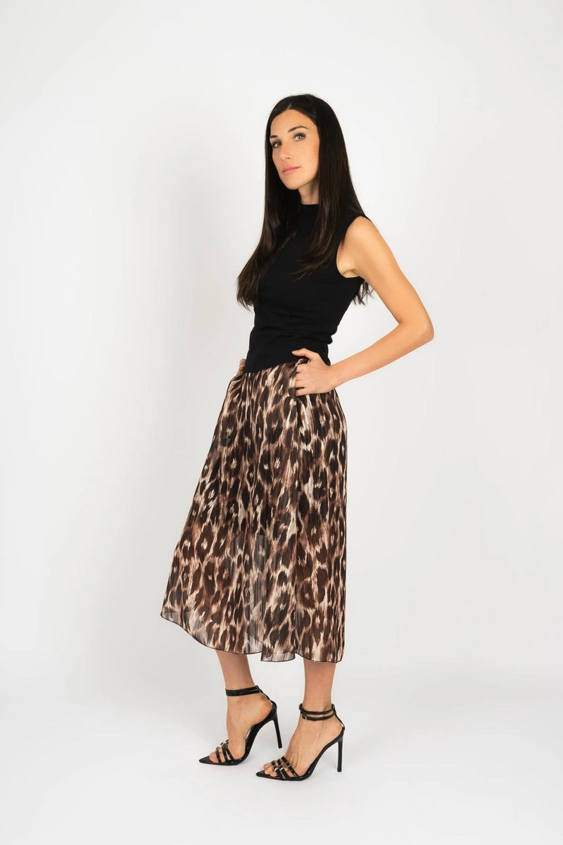 Brown Leopard Print Midi Skirt