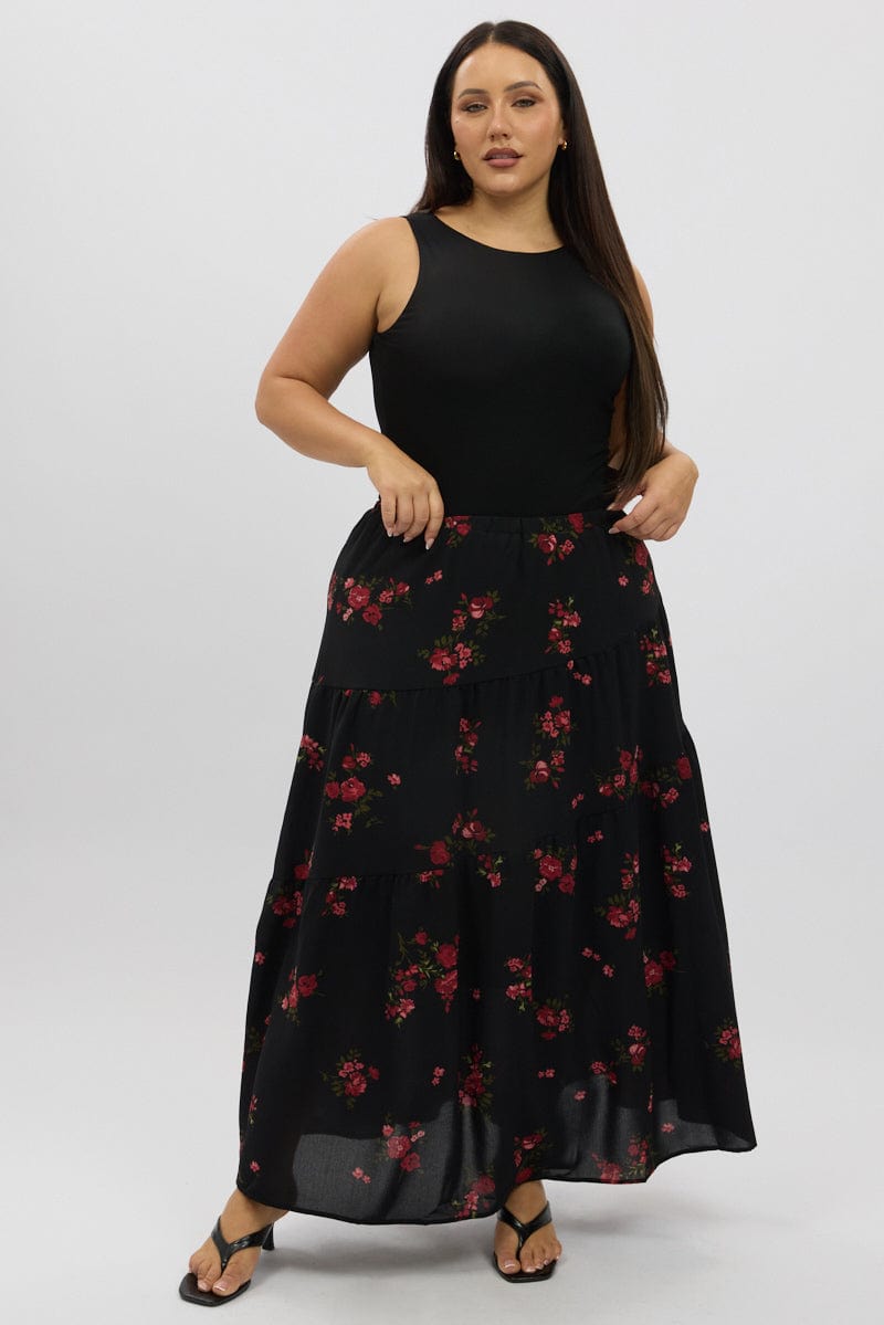 Black Floral Maxi Skirt