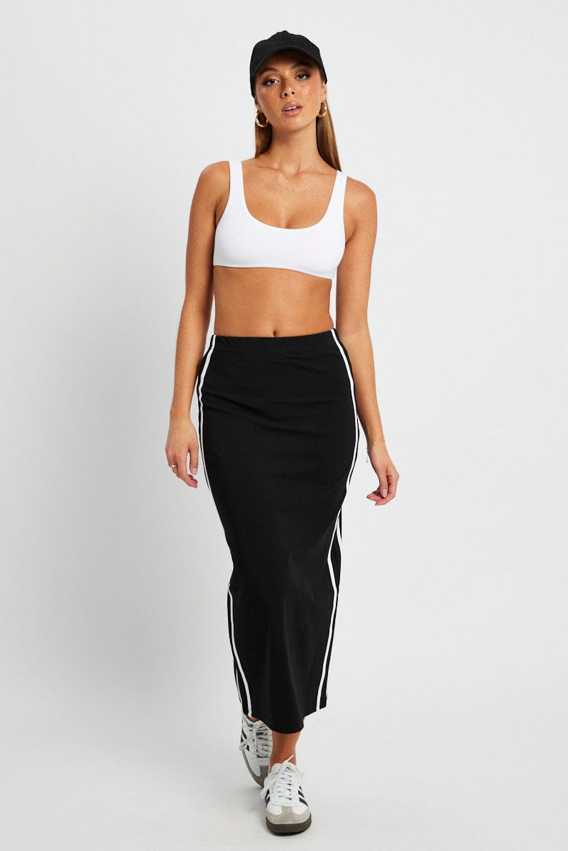 Black Midi Skirt Side Stripe