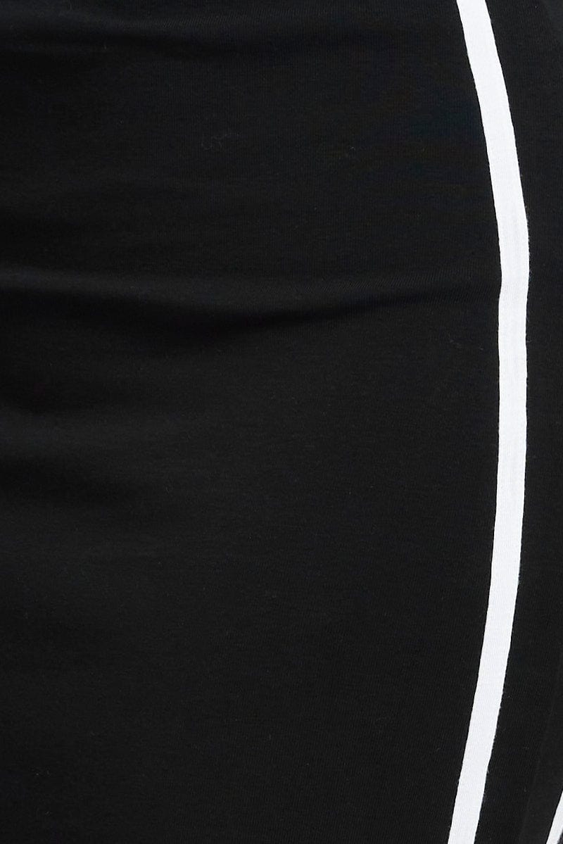 Black Midi Skirt Side Stripe