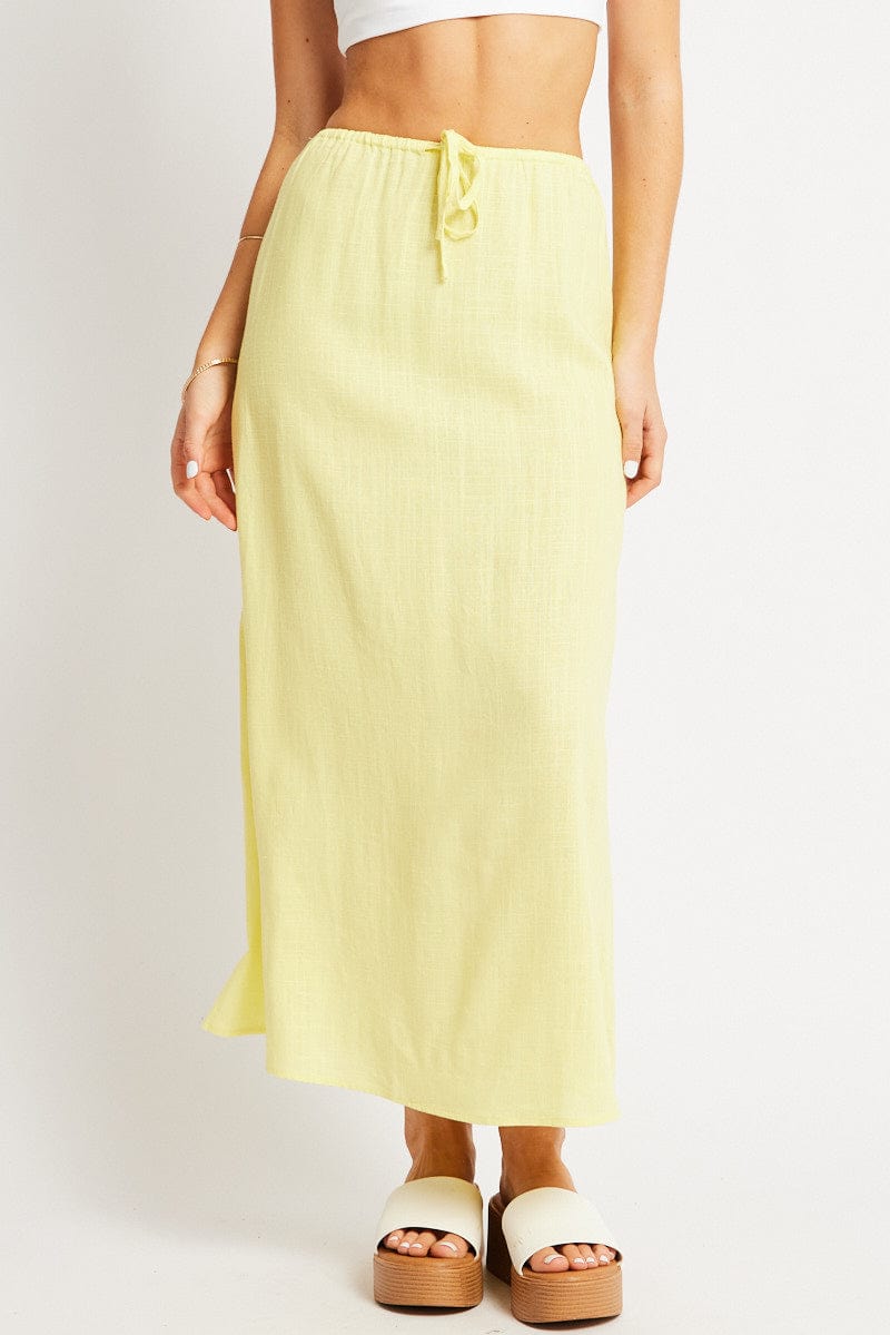 Yellow Midaxi Skirt Relaxed Fit Elastic Waist