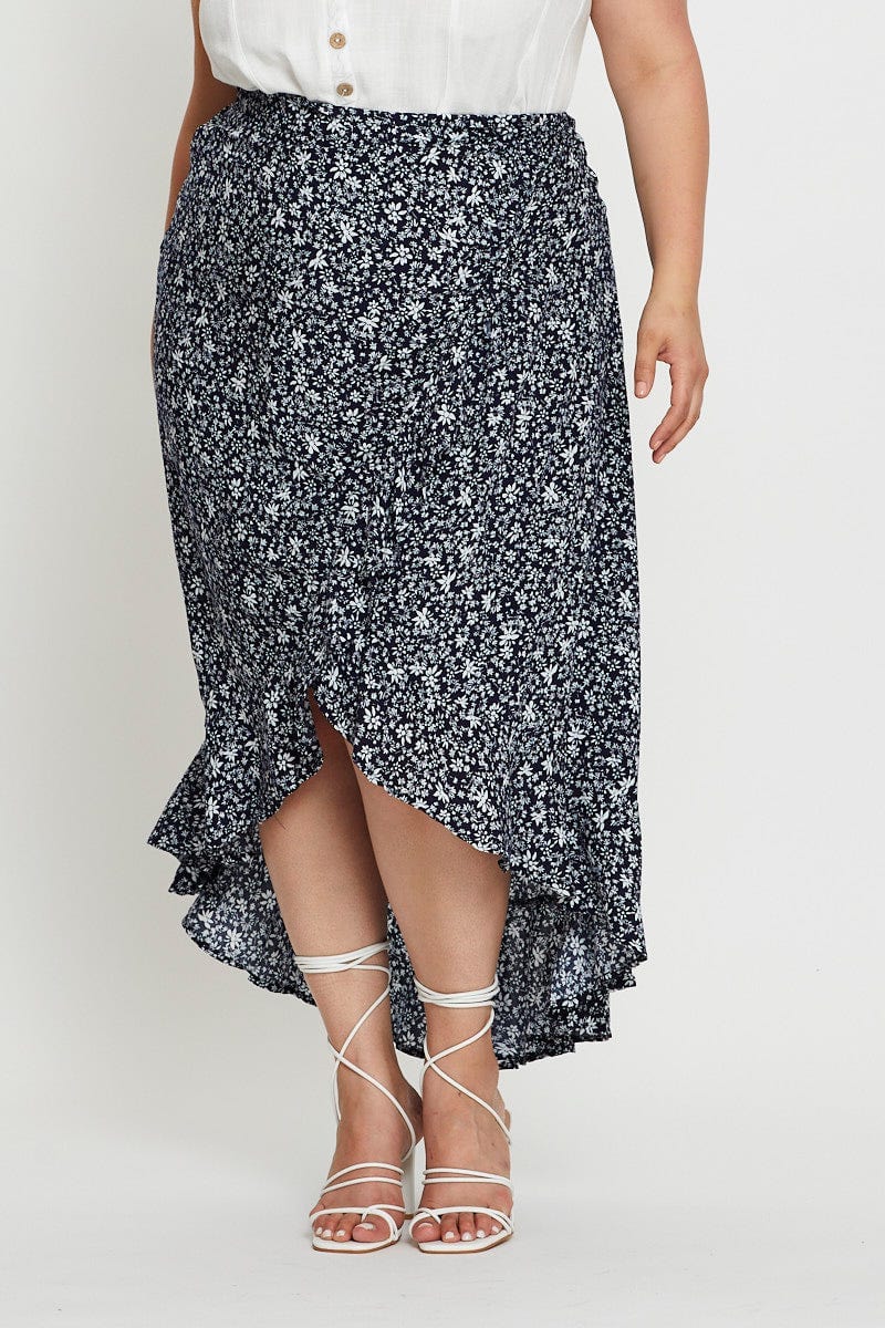 Floral Print Maxi Skirt High-low
