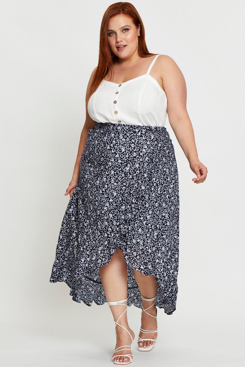 Floral Print Maxi Skirt High-low
