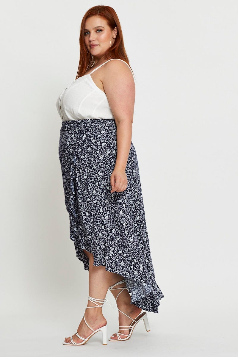 Floral Print Maxi Skirt High-low