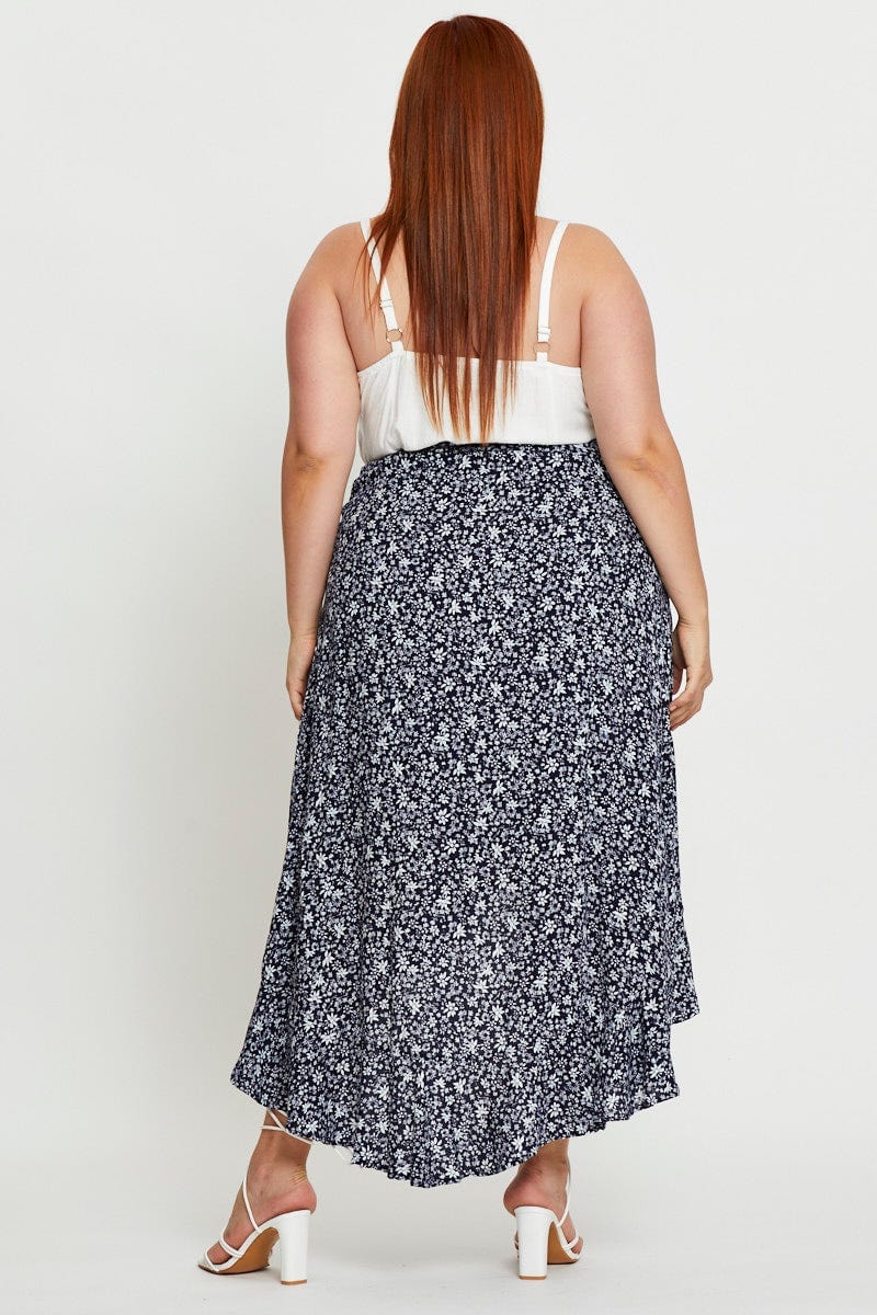 Floral Print Maxi Skirt High-low