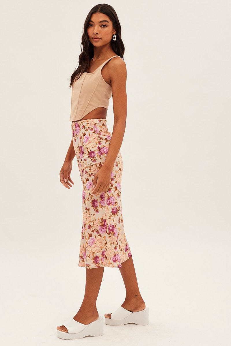 Print Print Midi Skirt Slip Lined Chiffon