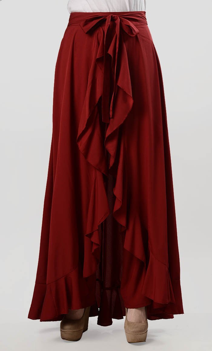 The Ruffle Fall Everyday Skirt-Maroon