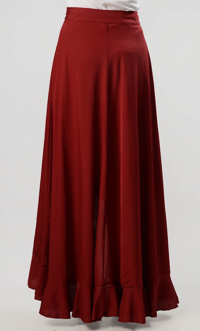 The Ruffle Fall Everyday Skirt-Maroon