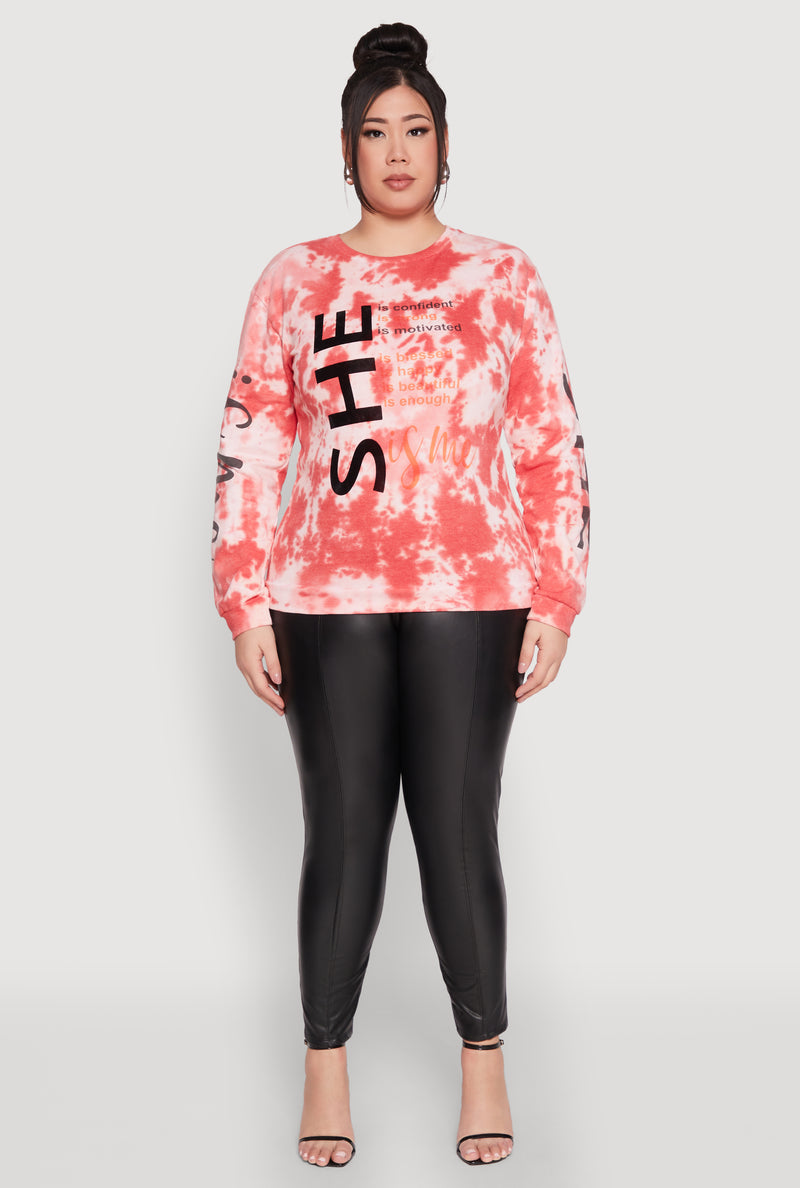 Plus Size She Is Velvet Burnout Tie Dye Sweatshirt