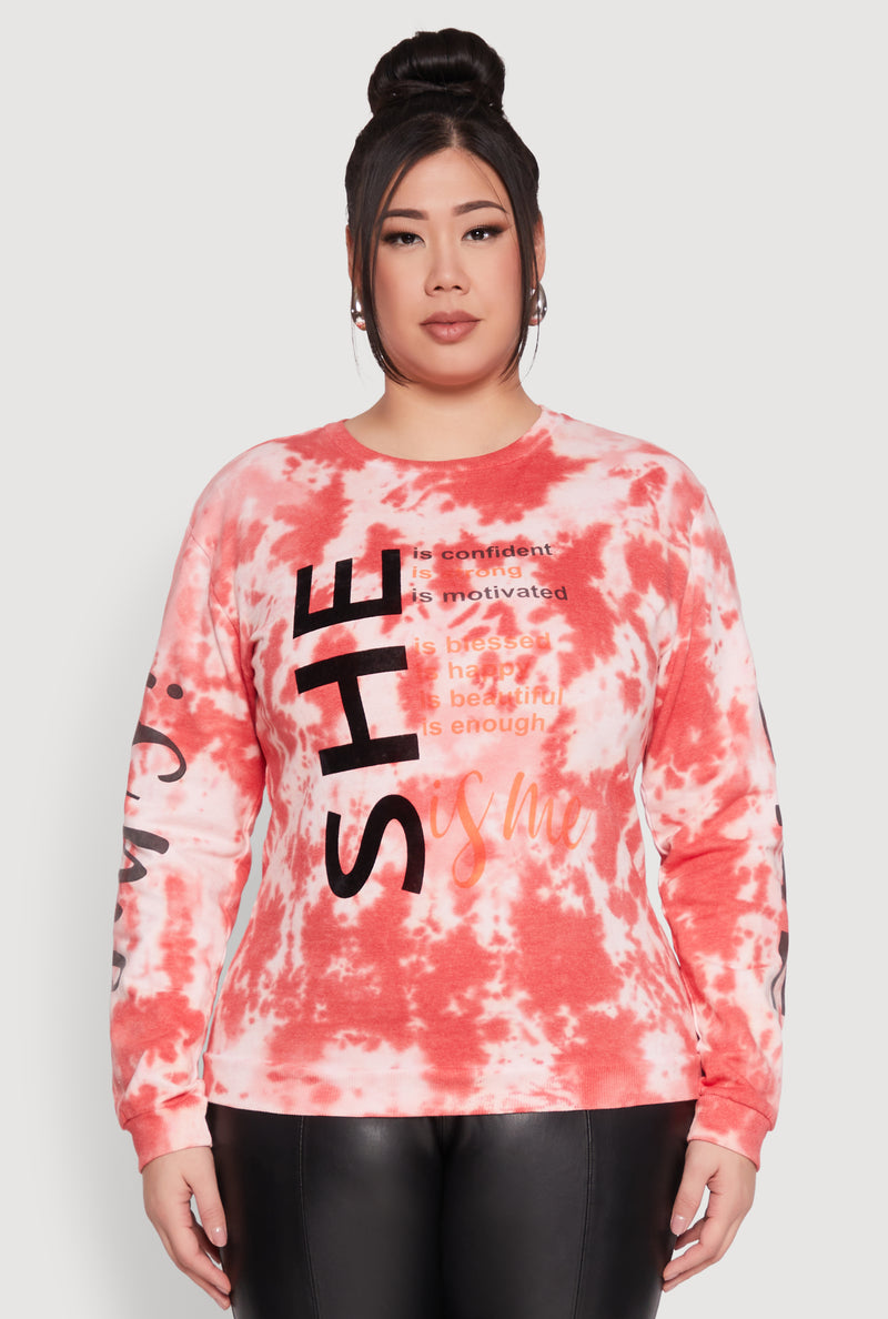 Plus Size She Is Velvet Burnout Tie Dye Sweatshirt