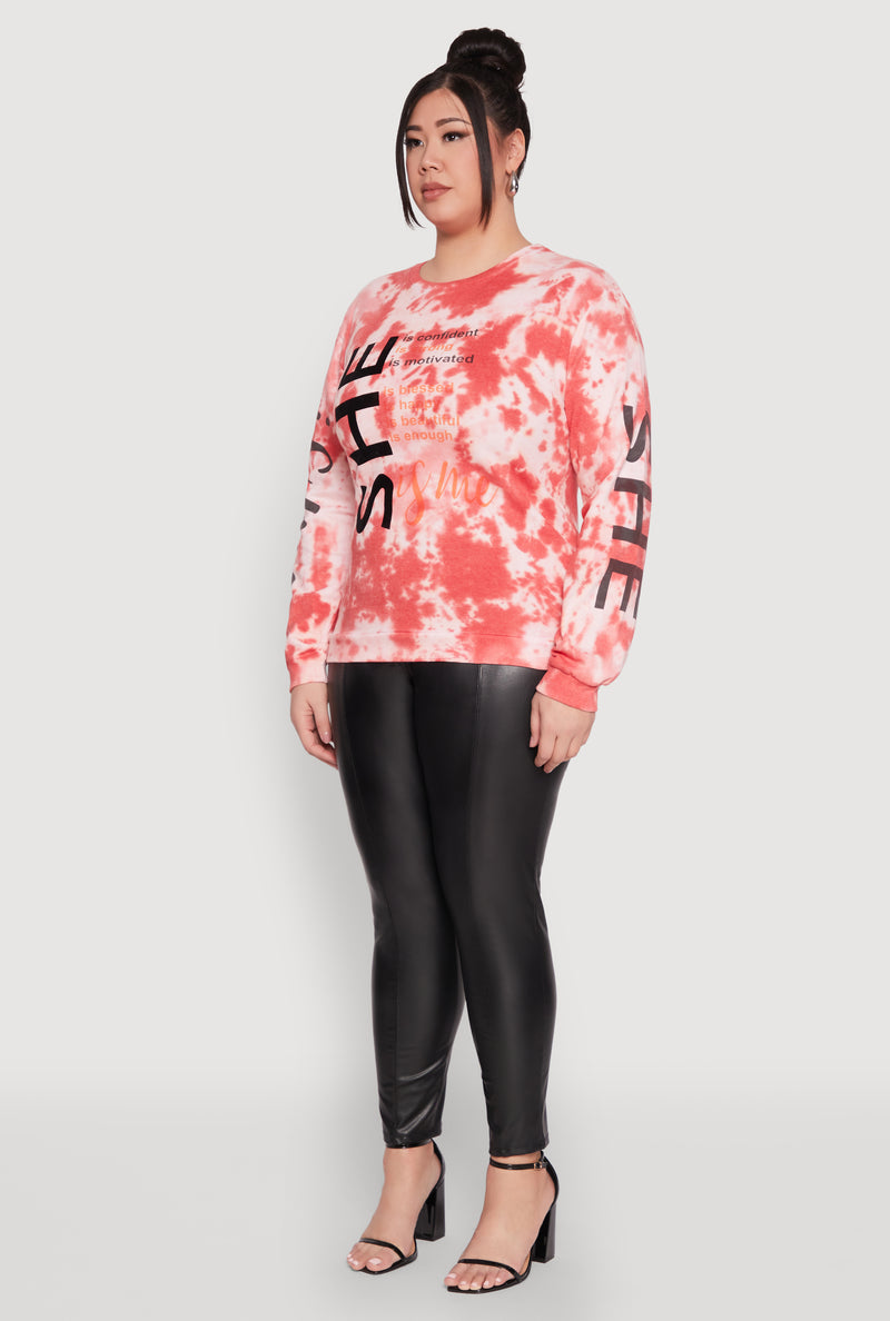 Plus Size She Is Velvet Burnout Tie Dye Sweatshirt