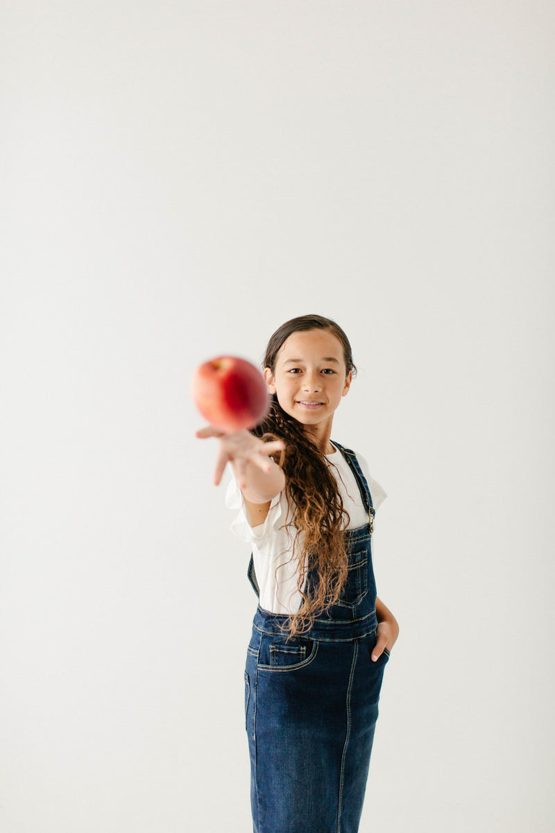 'Emerson' Girl Denim Skirt Overalls in Dark Wash FINAL SALE