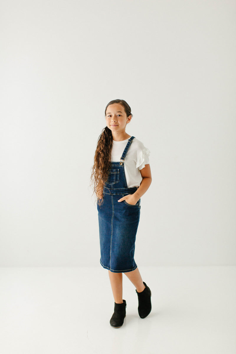 'Emerson' Girl Denim Skirt Overalls in Dark Wash FINAL SALE