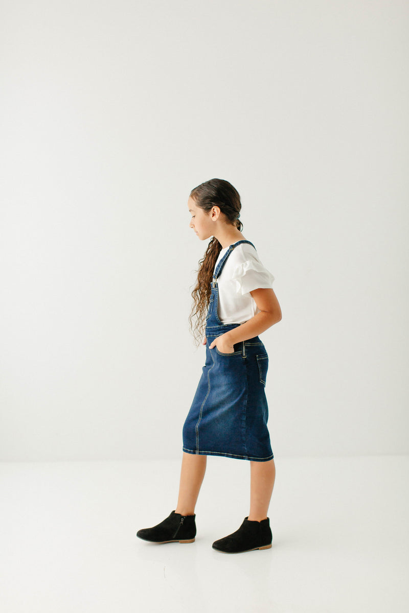 'Emerson' Girl Denim Skirt Overalls in Dark Wash FINAL SALE