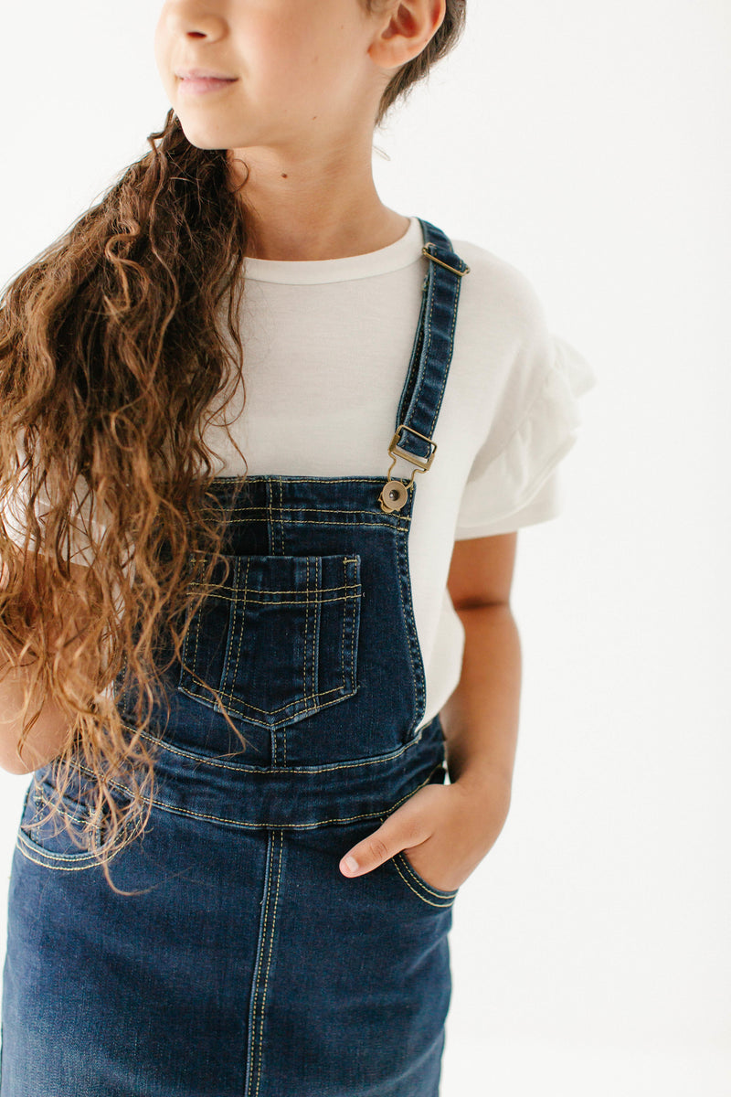 'Emerson' Girl Denim Skirt Overalls in Dark Wash FINAL SALE