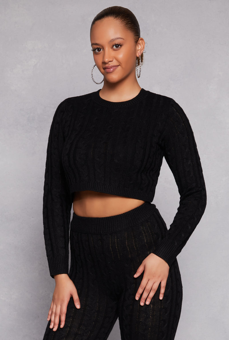 Cable Knit Cropped Pullover Sweater