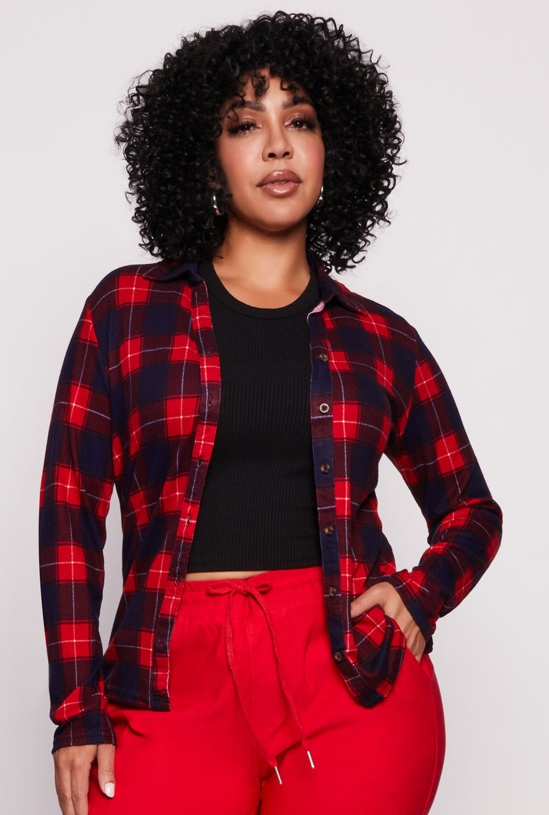 Plus Size Plaid Button Front Shirt
