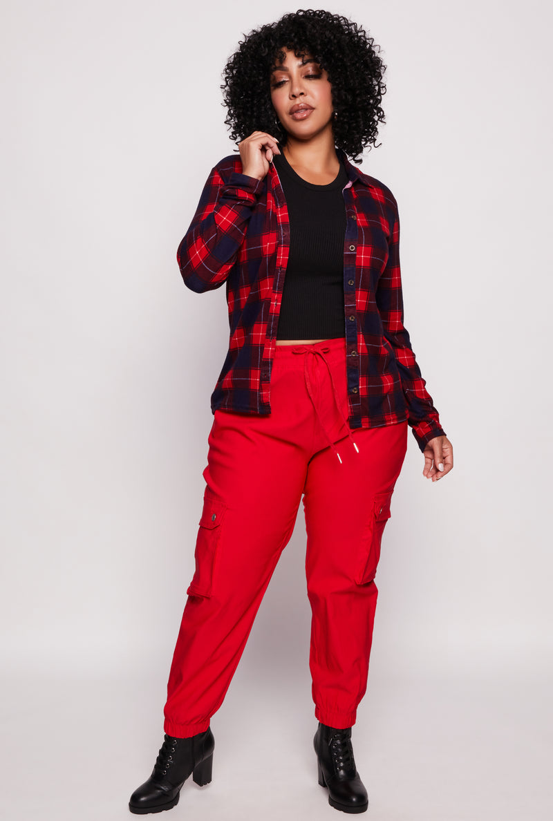 Plus Size Plaid Button Front Shirt
