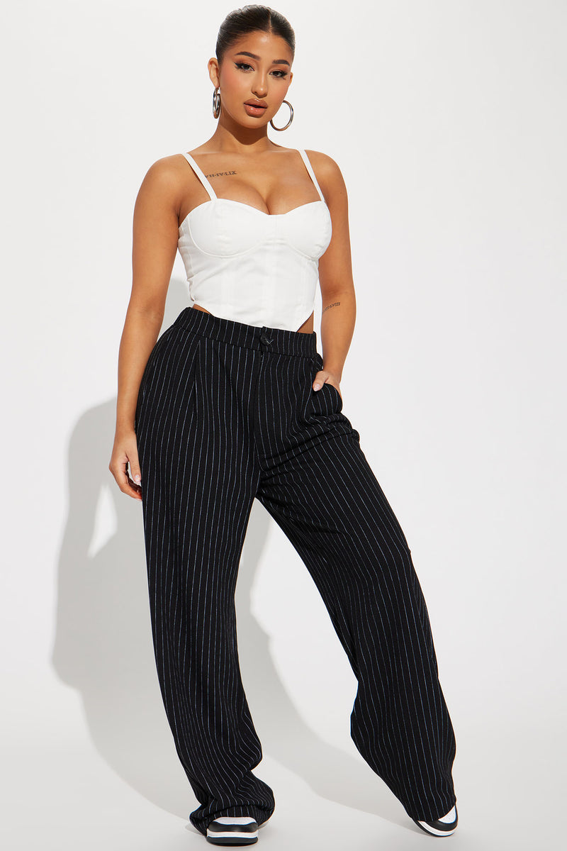 Work It Pinstripe Trouser Pant - Black